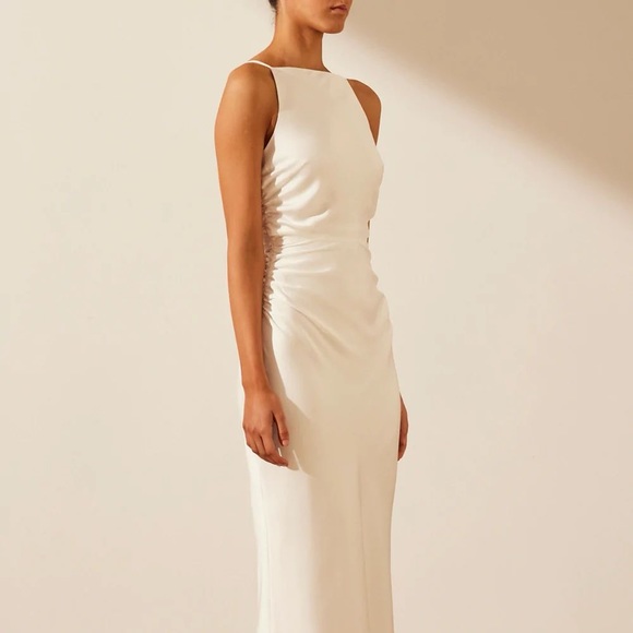 Shona Joy Luxe High Neck Ruched Midi dress - Ivory - Picture 1 of 4